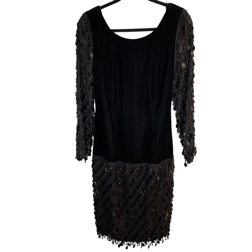 Vintage 1980s Oscar de la Renta Black Sheath Long Sleeve Dress